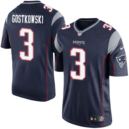 Men's Limited Stephen Gostkowski Nike Jersey Navy Blue Home - #3 NFL New England Patriots